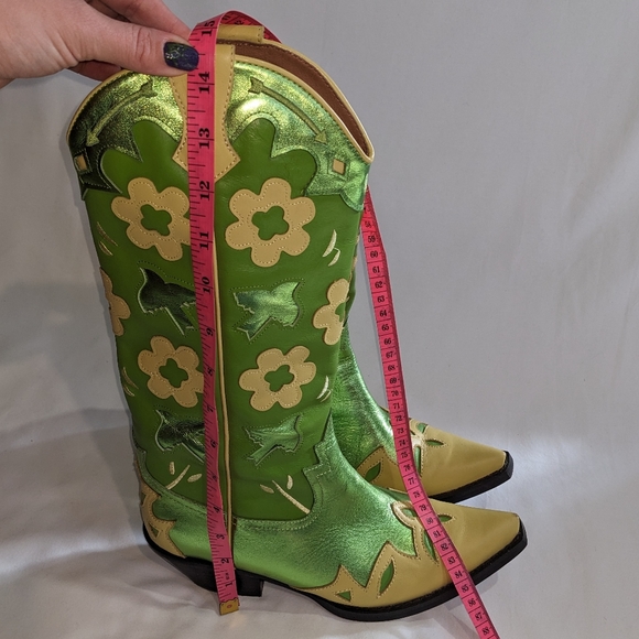 Looney-Hi Jeffrey Campbell Green Floral Western Boots Size 6 - Picture 10 of 12